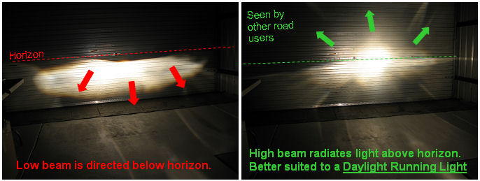 Ecliptech Twinlight Driver3 headlight low and high beam comparison